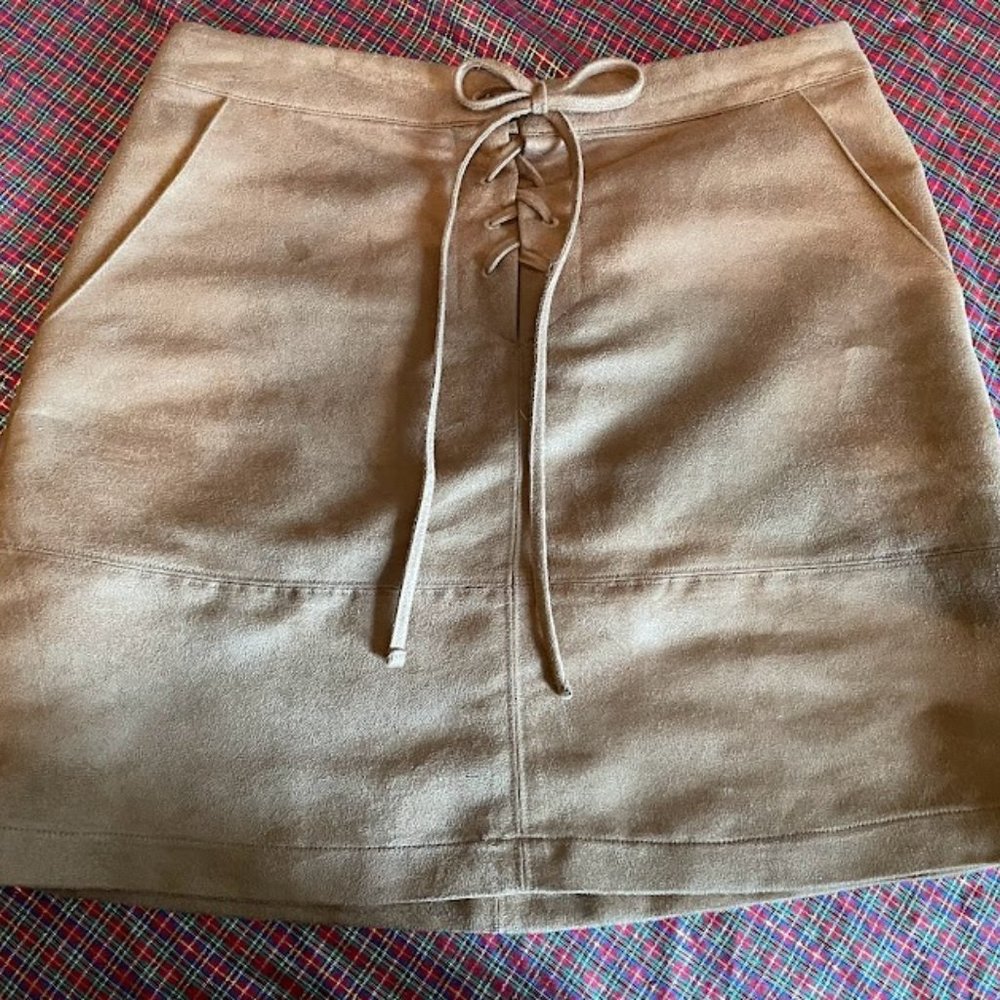 Faux Suede Skirt With Lace-up Front